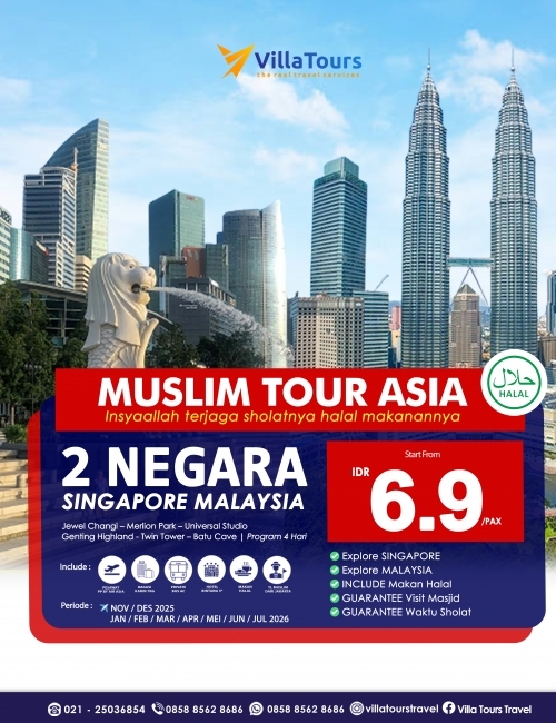 2 NEGARA SINGAPORE MALAYSIA SUPER PROMO MUSLIM TOUR 4 HARI
