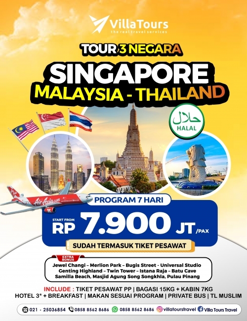 3 NEGARA SINGAPORE MALAYSIA THAILAND PROMO MUSLIM TOUR 7 HARI
