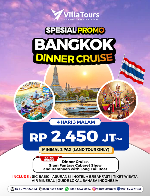 BANGKOK DINNER CRUISE CABARET SHOW 4 HARI SIC LANDTOUR ONLY