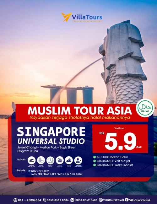 MUSLIM TOUR SINGAPORE UNIVERSAL STUDIO MERLION PARK 3 HARI