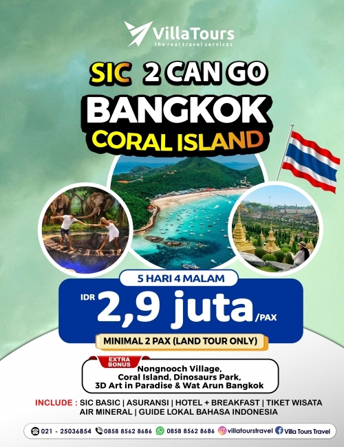 SIC 2 CAN GO BANGKOK PATTAYA CORAL ISLAND 5D4N