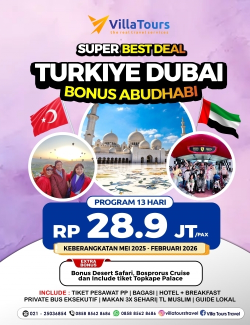 TURKI PLUS DUBAI ABUDHABI BINTANG 5 + DESERT SAFARI 13 HARI